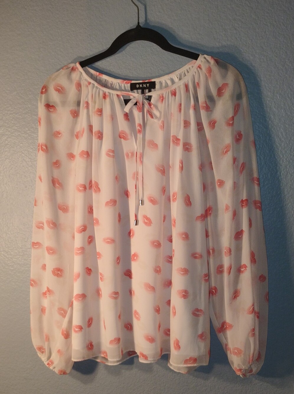White Blouse with Pink Lip Print